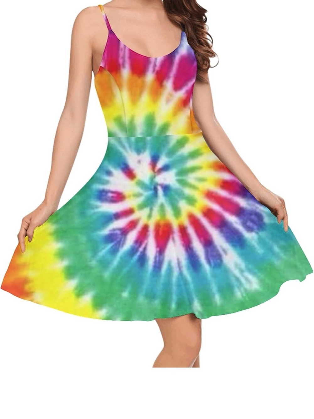 HAPPY PRIDE Tie-Dye Scoop Neck Spaghetti Strap Dress - Multicolor